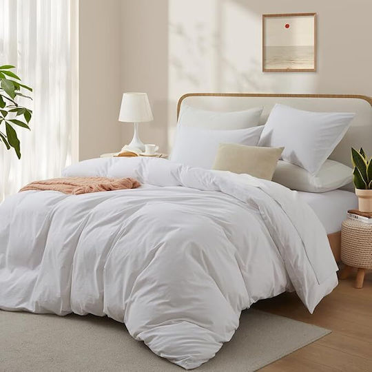 Dream House Set Husă pentru pilotă din flanelă 200x220cm Dublă cu 2 fețe de pernă White Color