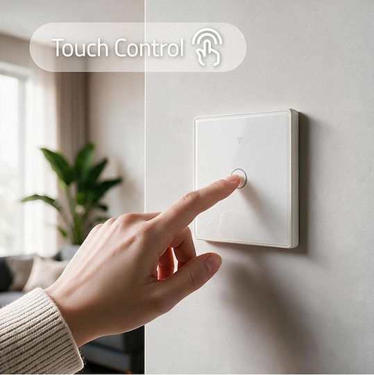 Qoltec Smart Touch Light Switch 1 Position Wi-fi Timer Tuya Smart Life Tempered Glass White