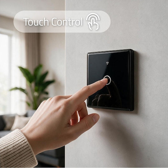 Qoltec Smart Touch Light Switch 1 Position Wi-fi Timer Tuya Smart Life Tempered Glass Black