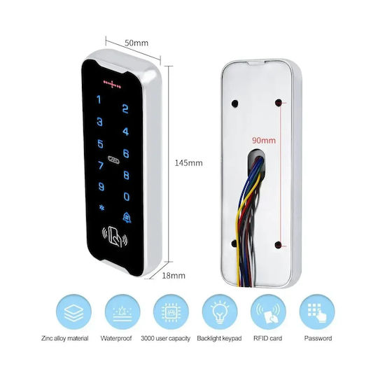 Mentor Acs029 Tastatură de Control Acces Iluminată Touch Ip68 50mm 3000 Utilizatori 2în1 Pin + Card Rfid 125khz Montată Pe Suprafață Din Zinc