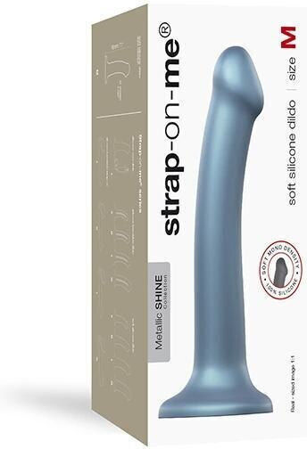 Strap On Me Mono Density Metalic Shine Dildo Medium Ρεαλιστικό Dildo με Βεντούζα Blue 18cm