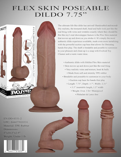 Evolved Novelties Flex Skin Posable Dildo Realistisches Dildo mit Saugnapf Dunkel 19,5cm
