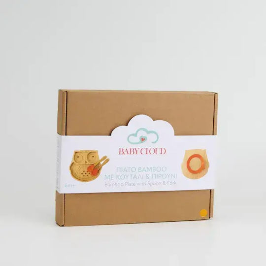 Baby Cloud Set Essgeschirr Eule aus Bambus mit rutschfester Basis Orange 3Stück