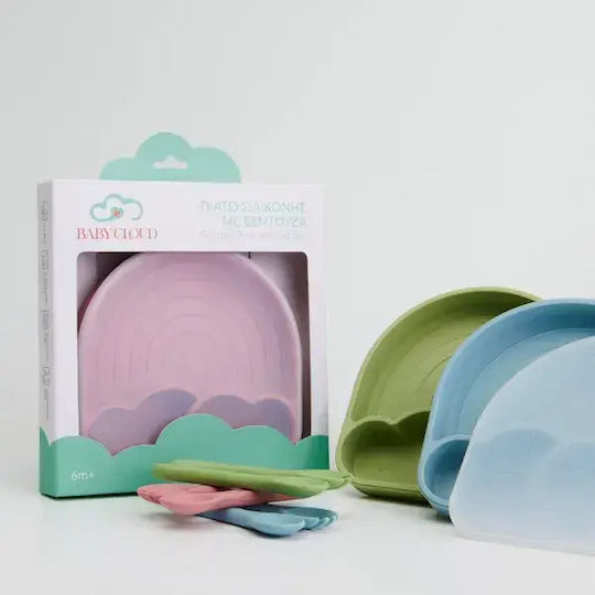 Baby Cloud Σετ Φαγητού Ουράνιο Τόξο από Σιλικόνη Πράσινο 4τμχ