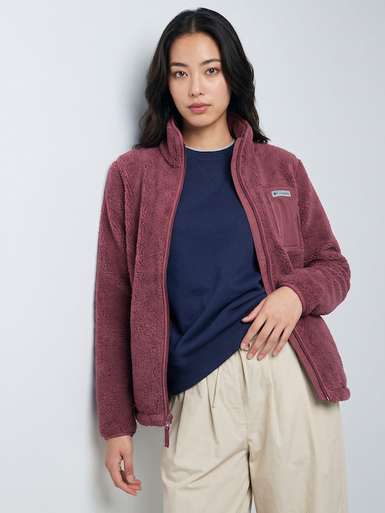 West Bend Full Fleece Cardigan Pentru Femei Cu Fermoar Roz