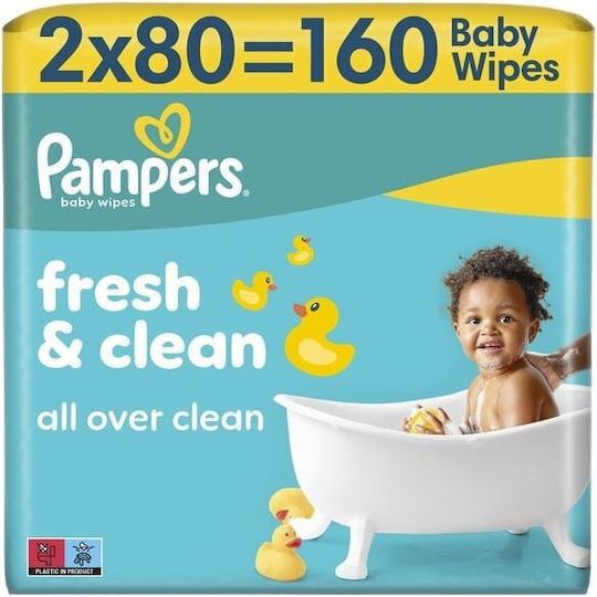 Pampers & Clean Servetele umede bebelusi fără alcool și fără parabeni 2x80 buc