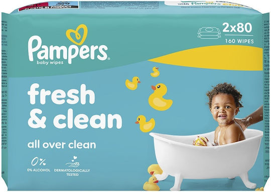 Pampers & Clean Servetele umede bebelusi fără alcool și fără parabeni 2x80 buc