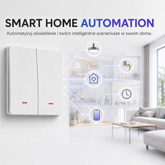 Qoltec Smart Switch 2 Circuits Wi-fi Timer Tuya Smart Life White