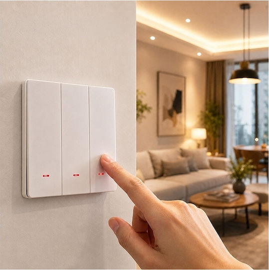 Qoltec Умен стенен прекъсвач 3 канала Wi-Fi таймер Tuya Smart Life бял