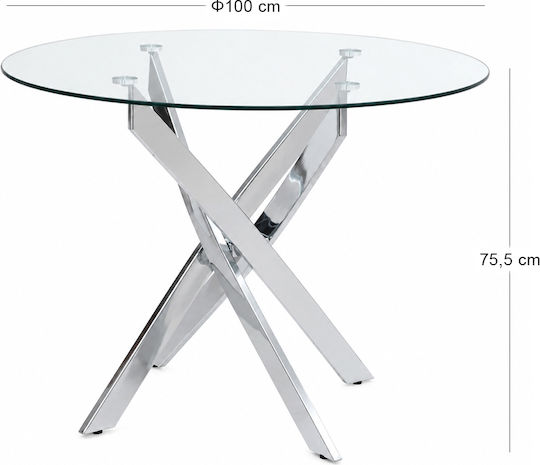 Round Central Glass Coffee Table Silver W100xL100xH75.5cm