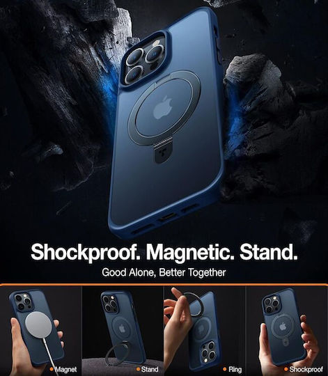 Torras Ostand Matt Magsafe Umschlag Rückseite Silikon Marineblaue Für iPhone 15 Pro Max