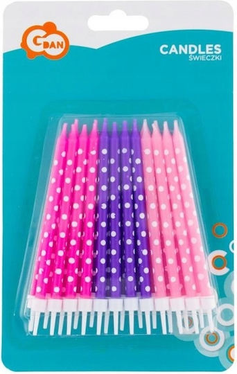 Birthday Candles 24/24 Pink Dots 1 Pack