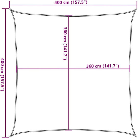 vidaXL Square Shade Sail Green With Hoop 4x4m 160gr/m² made of HDPE 160gr/m²