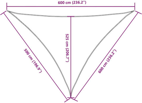 vidaXL Triangle Shade Sail Beige With Hoop & with PU Coating 5x6m made of Oxford fabric