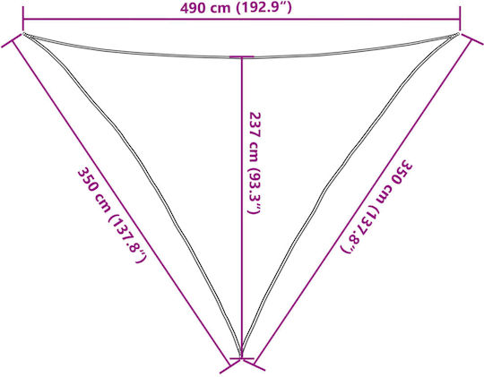 vidaXL Triangle Shade Sail White With Hoop 3.5x3.5x4.9m 160gr/m² made of HDPE 160gr/m²