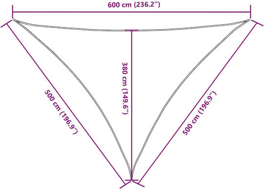vidaXL Triunghi Umbrela Sail Galben Cu cerc & cu strat PU 5x5m confecționat din țesătură Oxford