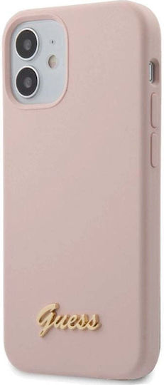Guess Script Gold Logo Back Cover Πλαστικό Ροζ (iPhone 12 mini)