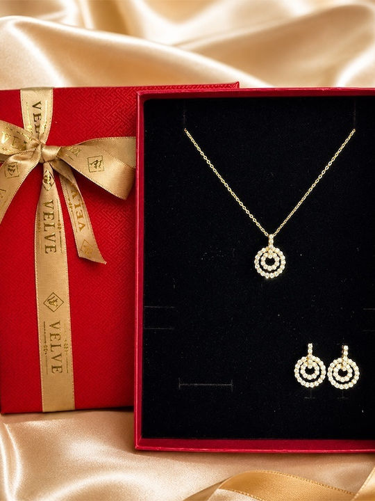 Velve Set with Earrings & Pendant in Gold with Stones
