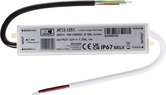 MW Power LED-Netzteile Wasserdicht IP67 Leistung 15W mit Ausgang 12V