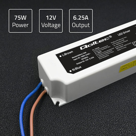 Qoltec LED Power Supply Waterproof IP67 Power 75W with Output Voltage 12V