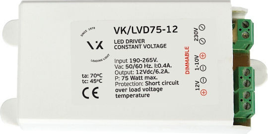 VK Lighting Dimmbar LED-Netzteil IP54 Leistung 75W mit Ausgangsspannung 12V