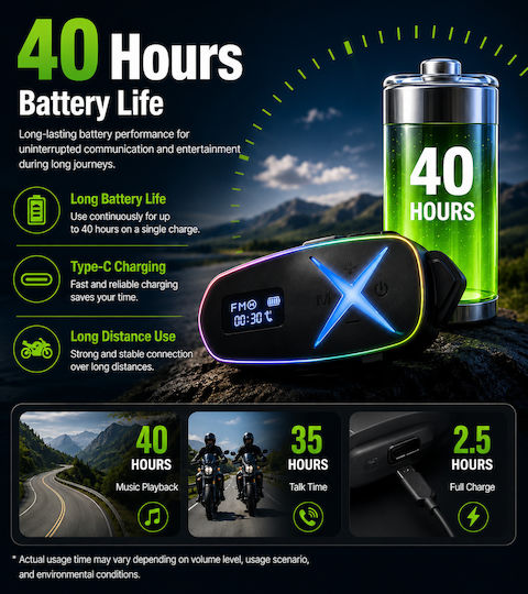 K16 2X Single Intercom for Motorcycle Helmet with Bluetooth