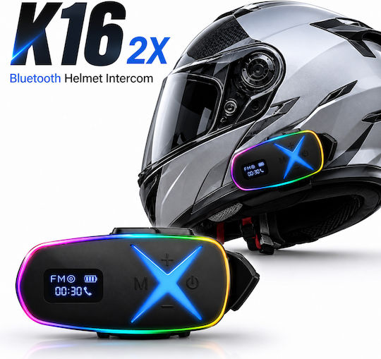 K16 2X Single Intercom for Motorcycle Helmet with Bluetooth