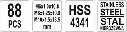 Yato YT-1769 Σετ Επιδιόρθωσης Σπειρωμάτων HSS 10x1.5 / 6x1.00 / 8x1.25mm 88τμχ