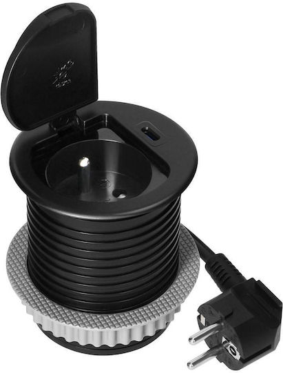 Furniture Nest 6cm Recessed Into Countertop Walled Lid USB Charger Cable 1.9m 1x2p+z French 1xUSB Type-C