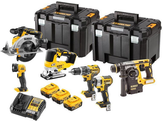 DEWALT DCK690P3T Сет Циркулярен трион & Двигател за бормашина & Ударна отвертка & Чук & Пъзел & Стъкла Безчетков 18V с 3 батерии 5Ах и куфар