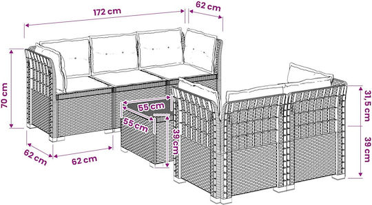 Garten- und Outdoor-Möbelsets Wohnbereich 5 Stück mit Kissen