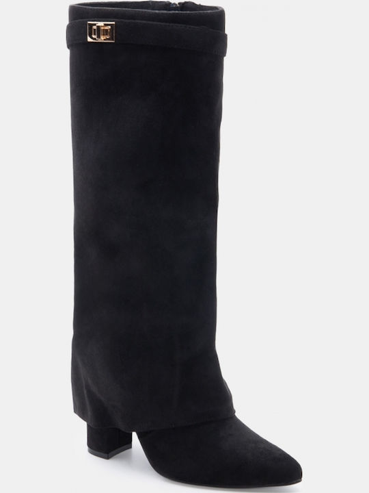 Wildleder Damenstiefel mit hohem Absatz Schwarze