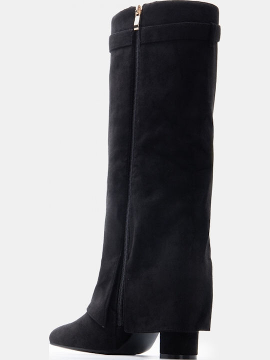 Wildleder Damenstiefel mit hohem Absatz Schwarze