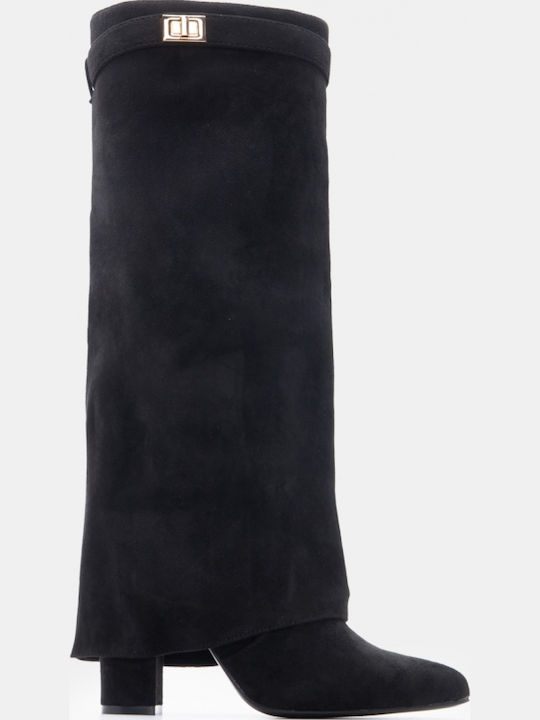 Wildleder Damenstiefel mit hohem Absatz Schwarze