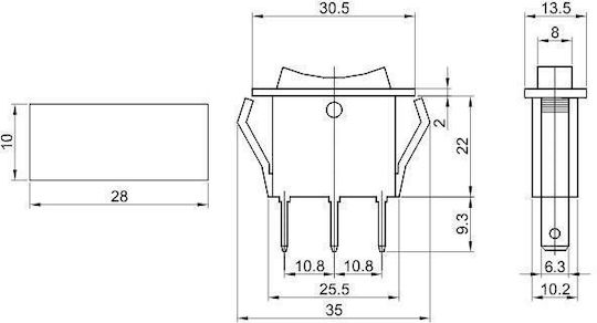 Three-position Rocker Switch I-0-ii Black Tes-12