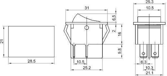 Tracon Electric 2-pole Red Rocker Switch On-off Tes-42