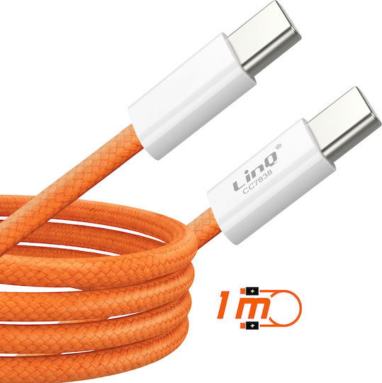 Linq Usb-c To Usb-c Cable Pd 60w Fast Charge 1m Sim Ejector Included Orange