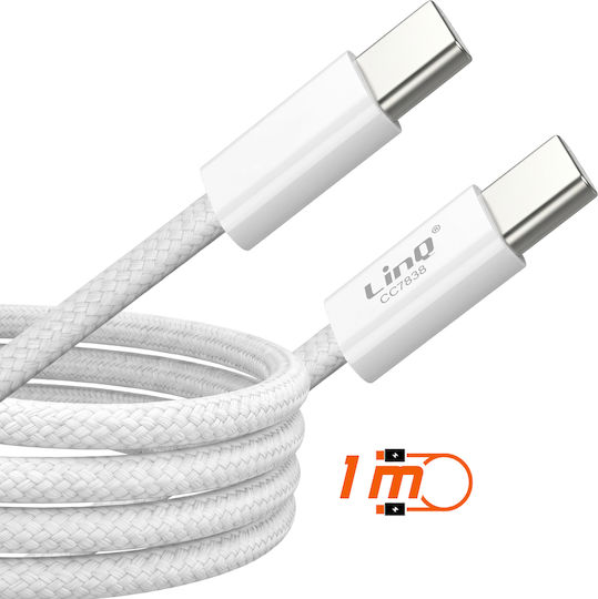 Linq USB Typ-C Zu USB Typ-C Kabel PD 60W Schnelles Laden 1m Sim Ejector Inklusive Weiß