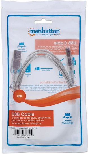 Manhattan USB 2.0 Cable USB-A male - USB-B male Ασημί 1.8m