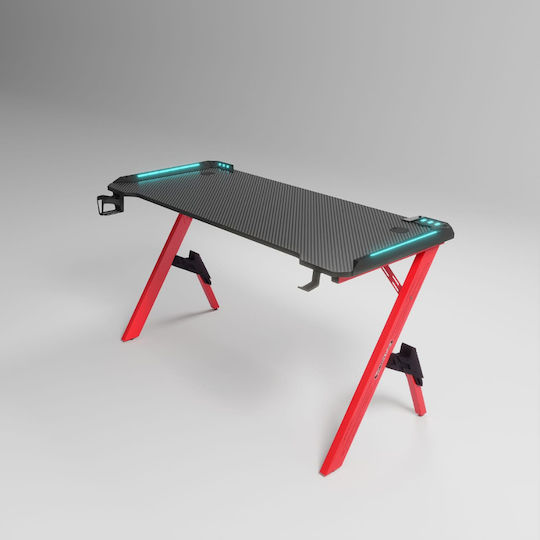 Γραφείο Gaming D2104 με LED & USB θύρες 120x60x74εκ. Κόκκινο