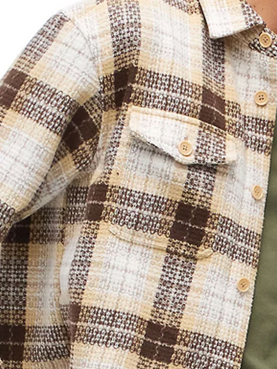 Μακρυμάνικo Τζιν Overshirt σε Oversized Γραμμή Καρό Εκρου- Καφε- Μπεζ
