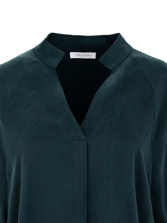 Damen Bluse Langärmelig mit V-Ausschnitt Grün