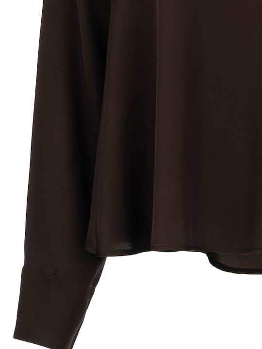 Damenbluse Satin Langärmelig Dunkelbraun