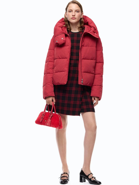 Kurze Damen Puffer Jacke für Winter Rot
