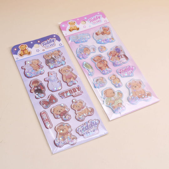Teddy Island Series Oil-Ink Stickers Dark Blue Pink Hy-gy8003