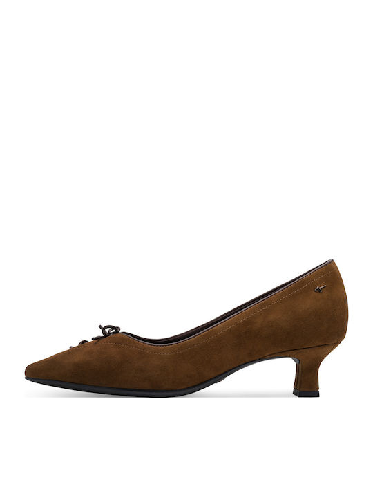 Pantofi cu Toc din Piele cu Toc Jos Tabac Maro