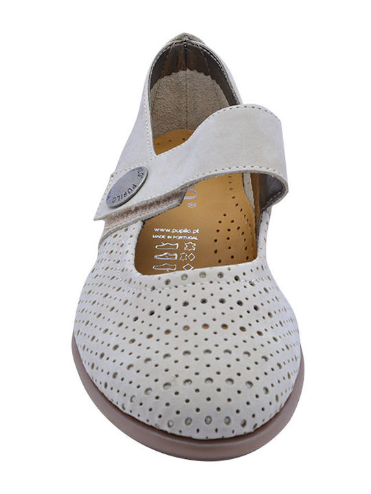 Leather Women's Beige Ballerina Shoes