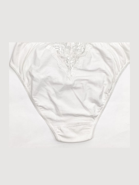 Cotton High Waist Women's Briefs with Lace Beige