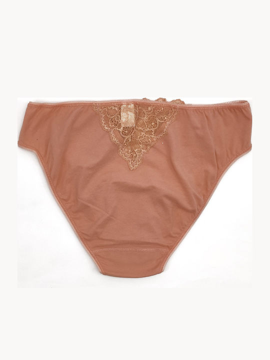 Cotton High Waist Women's Briefs with Lace Beige