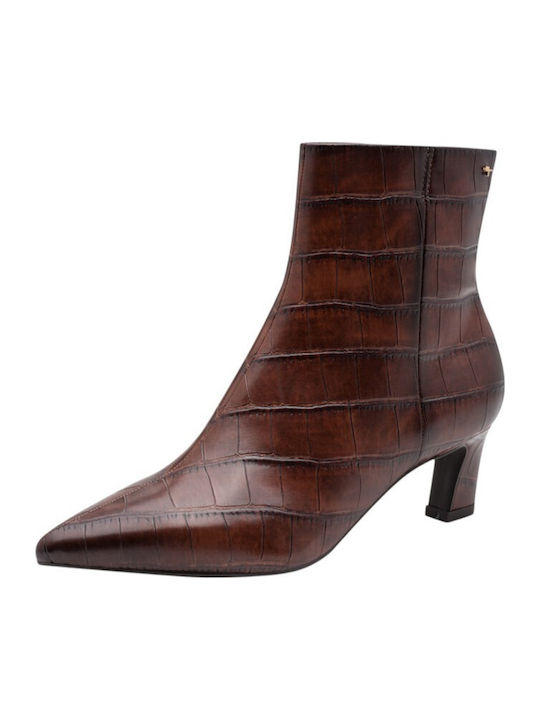 Leder Damen Stiefeletten Ankle Boots mit Absatz in Tabac Braun